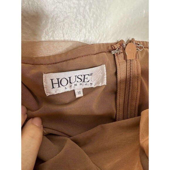 House of CB Size M Anais Tulle Off Shoulder Midi Cocktail Dress Ruched Bodycon - Picture 5 of 9